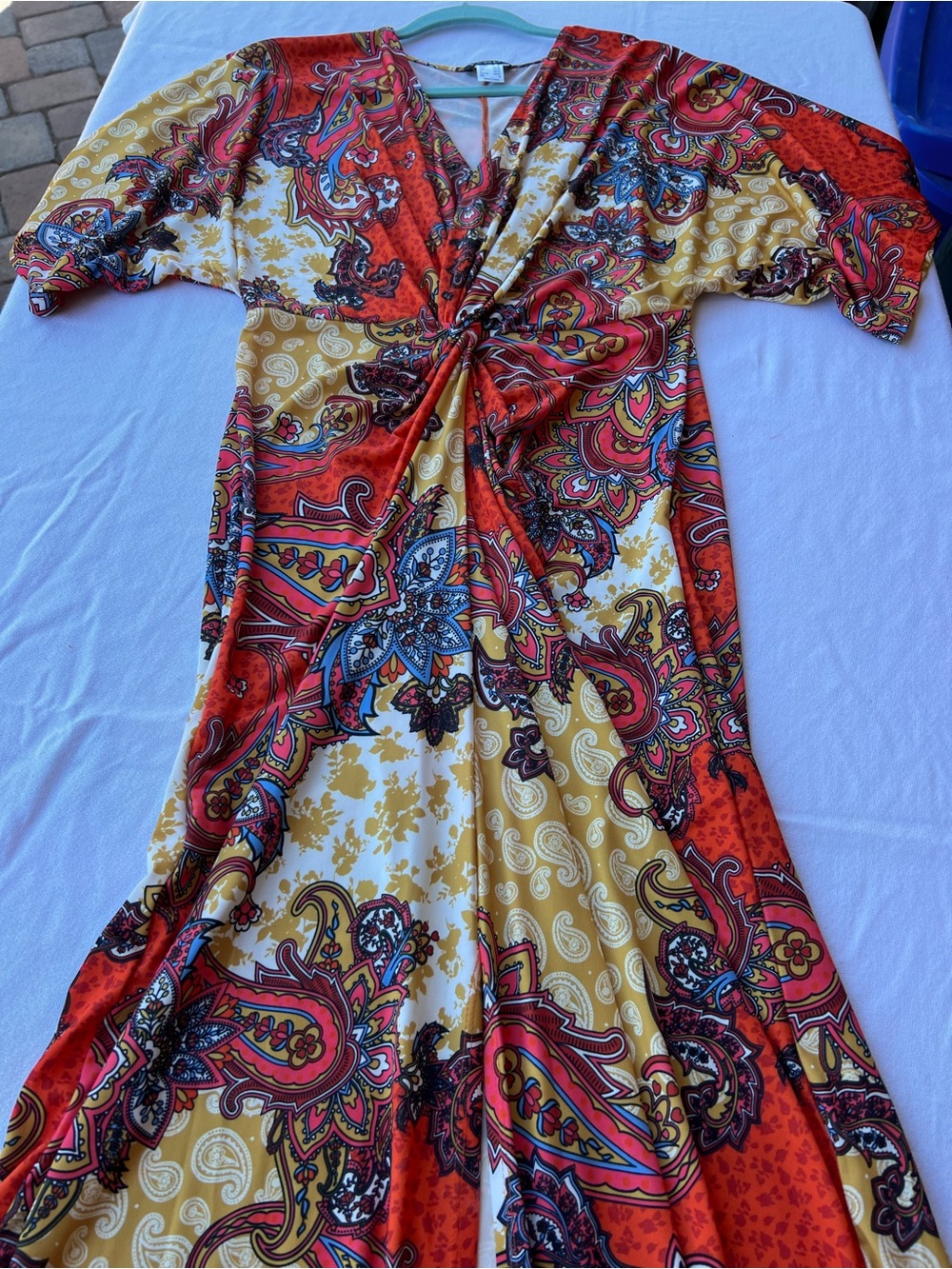 VENUS Knot-Front Maxi Dress in Red & Yellow Paisley